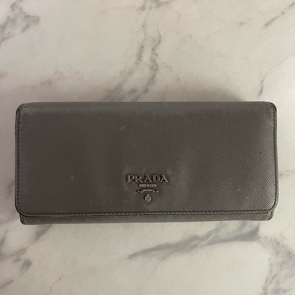 Prada Gray Continental Long Wallet